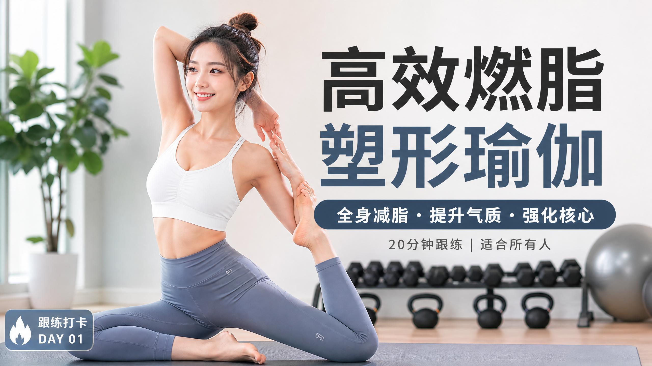 免费看片 【健身视频教程】高效燃脂塑形瑜伽，20分钟跟练视频演示，全身减脂提升气质
